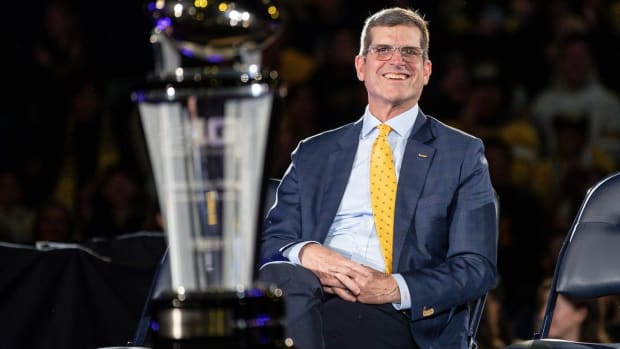 Jim Harbaugh Celebrates Winning The National Championship